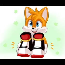 Size: 1080x1080 | Tagged: safe, artist:solar socks, miles "tails" prower, fox, blue eyes, gloves, holding something, male, movie style, orange fur, shadow's hover skates, shoes