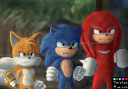 Size: 1069x748 | Tagged: safe, artist:jocelynminions, knuckles the echidna, miles "tails" prower, sonic the hedgehog, echidna, fox, hedgehog, movie style, team sonic
