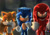 Size: 1069x748 | Tagged: safe, artist:jocelynminions, knuckles the echidna, miles "tails" prower, sonic the hedgehog, fox, hedgehog, electricity, glowing eyes, movie style, team sonic