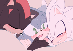 Size: 1057x737 | Tagged: safe, artist:ikudoodles, shadow the hedgehog, silver the hedgehog, sonic the hedgehog, blushing, cute, eyes closed, gay, male, males only, mouth open, one fang, polyamory, redraw, shadow x silver, shadow x sonic, shadowbetes, shipping, silvabetes, smile, snuggling, sonabetes, sonadilver, sonilver, sweatdrop, trio, trio male