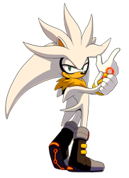 Size: 1397x1924 | Tagged: safe, artist:unknownspy, hedgehog, 2015, boots, frown, gloves, green eyes, grey fur, lidded eyes, looking back at viewer, male, neck fluff, pointing, prototype, prototype silver, solo, standing, venice the hedgehog, yellow fur