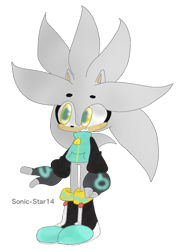 Size: 752x1063 | Tagged: safe, artist:sonic-star14, silver the hedgehog, hedgehog, boots, fingerless gloves, grey fur, male, sweater, yellow eyes