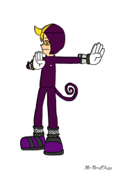 Size: 1042x1533 | Tagged: safe, artist:noooonswing, espio the chameleon, human, gloves, humanized, male, pants, purple hair, shirt, shoes, yellow eyes, yellow hair
