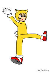 Size: 1042x1533 | Tagged: safe, artist:noooonswing, ray the flying squirrel, human, black eyes, gloves, humanized, male, pants, shoes, socks, sweater, yellow hair