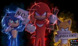 Size: 3500x2100 | Tagged: safe, artist:jocelynminions, knuckles the echidna, miles "tails" prower, sonic the hedgehog, echidna, fox, hedgehog, male