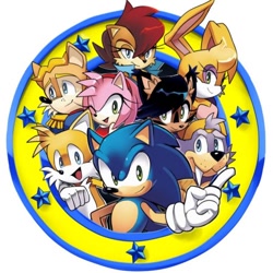 Size: 512x512 | Tagged: safe, artist:drawloverlala, amy rose, antoine d'coolette, bunnie rabbot, miles "tails" prower, nicole the hololynx, rotor walrus, sally acorn, sonic the hedgehog, archie sonic online, female, male