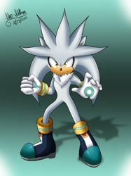 Size: 1280x1707 | Tagged: safe, artist:star-shiner, silver the hedgehog, hedgehog, boots, gloves, grey fur, male, yellow eyes