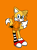 Size: 764x1046 | Tagged: safe, artist:noooonswing, miles "tails" prower, fox, asymmetrical legwear, blue eyes, clothes, hoodie, looking at viewer, male, mouth open, open smile, orange background, orange fur, shoes, simple background, single fingerless glove, single over-kneehigh, single sock, smile, smiling at viewer, solo, vocaloid