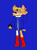 Size: 764x1046 | Tagged: safe, artist:noooonswing, antoine d'coolette, coyote, asymmetrical footwear, asymmetrical legwear, blue background, blue eyes, boots, brown fur, jacket, male, simple background, single fingerless glove, single leg pantyhose, smile, solo, vocaloid