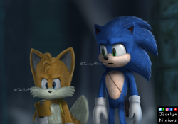 Size: 3000x2100 | Tagged: safe, artist:jocelynminions, miles "tails" prower, sonic the hedgehog, fox, hedgehog, male, movie style
