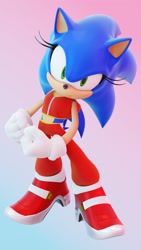Size: 1152x2048 | Tagged: safe, artist:ladylunanova, sonic the hedgehog, hedgehog, 2022, 3d, clothes, eyelashes, female, gradient background, looking at viewer, mod, soap shoes, solo, standing, trans female, transgender