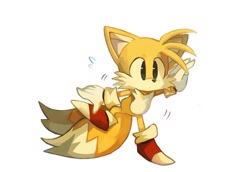 Size: 750x515 | Tagged: artist needed, source needed, safe, miles "tails" prower, fox, :o, balancing, classic tails, cute, dot mouth, male, simple background, solo, standing on one leg, tailabetes, white background