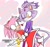 Size: 1500x1400 | Tagged: safe, artist:karmin-dey, amy rose, blaze the cat, cat, hedgehog, 2020, amy x blaze, amy's halterneck dress, blaze's tailcoat, blushing, clothes, cute, dress, female, females only, hands on back, heart, holding them, lesbian, looking at each other, one eye closed, shipping