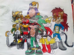 Size: 1024x768 | Tagged: safe, artist:theoneandonlycactus, alicia acorn, fiona fox, miles (anti-mobius), scourge the hedgehog, boomer walrus, female, male, patch d'coolette, traditional media