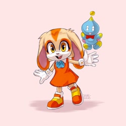 Size: 1080x1080 | Tagged: safe, artist:solar socks, cheese (chao), cream the rabbit, chao, rabbit, female, movie style