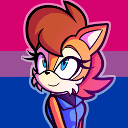 Size: 2048x2048 | Tagged: safe, artist:feeble-minded-little-gay, sally acorn, bisexual, bisexual pride, female, icon, looking up, outline, pride, pride flag, pride flag background, smile, solo