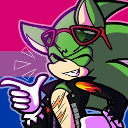 Size: 2048x2048 | Tagged: safe, artist:feeble-minded-little-gay, scourge the hedgehog, hedgehog, bisexual, bisexual pride, eyes closed, icon, male, outline, pointing, pride, pride flag, pride flag background, smile, solo