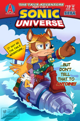 Size: 1024x1563 | Tagged: safe, artist:salsacoyote, antoine d'coolette, miles "tails" prower, coyote, fox, sonic universe 19, comic cover, redraw, watermark