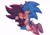 Size: 2048x1450 | Tagged: safe, artist:zhuyiequan, shadow the hedgehog, sonic the hedgehog, 2021, duo, frown, gay, holding each other, kneeling, lidded eyes, looking at viewer, looking back at viewer, shadow x sonic, shipping, simple background, sitting, white background