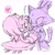 Size: 1280x1280 | Tagged: safe, artist:thescroingle, amy rose, blaze the cat, cat, hedgehog, 2023, amy x blaze, amy's halterneck dress, blaze's tailcoat, clothes, cute, dress, exclamation mark, female, females only, hand on cheek, heart, holding hands, lesbian, shipping, sweatdrop