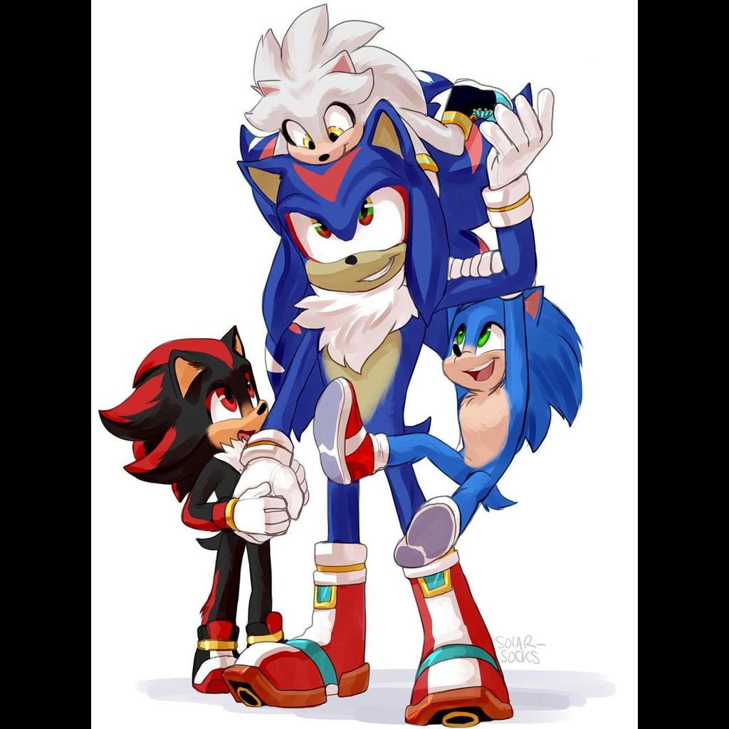 14382 - safe, artist:solar socks, shadow the hedgehog, silver the hedgehog, sonic  the hedgehog, hedgehog, fusion, fusion:shadow, fusion:silver, fusion:sonic,  male, movie style 