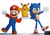 Size: 1069x748 | Tagged: safe, artist:jocelynminions, sonic the hedgehog, crossover, detective pikachu, mario, movie style, pikachu