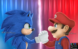 Size: 1121x713 | Tagged: safe, artist:jocelynminions, sonic the hedgehog, crossover, mario, movie style
