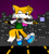 Size: 534x591 | Tagged: safe, artist:massi-the-fox, oc, oc:massi the fox, fox, brown eyes, cityscape, fingerless gloves, lidded eyes, looking offscreen, male, nighttime, not tails, orange fur, outdoors, shoes, smile, socks, solo, sweater