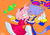 Size: 1280x896 | Tagged: safe, artist:saffie703rb, amy rose, blaze the cat, cat, hedgehog, 2019, amy x blaze, amy's halterneck dress, blaze's tailcoat, cute, dancing, female, females only, hearts, holding hands, lesbian, orange background, shipping, simple background, yellow sclera