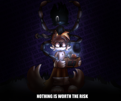 Size: 840x703 | Tagged: semi-grimdark, artist:k4tsur0, miles "tails" prower, nine, fox, sonic prime, abstract background, blood, blood stain, duo, glowing eyes, holding something, looking at viewer, male, miles electric, self paradox, shrunken pupils, standing, this will end in injury and/or death