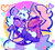 Size: 2048x1856 | Tagged: safe, artist:tailsnumber1fan, tangle the lemur, whisper the wolf, lemur, wolf, :3, abstract background, blushing, duo, female, heart, holding hands, lesbian, pop art style, shipping, smile, tangle x whisper