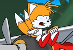 Size: 342x234 | Tagged: safe, miles "tails" prower, sonic mania adventures, chili dog, faic, great moments in animation, meme, screenshot, solo, tails choking on a chili dog