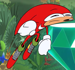 Size: 540x503 | Tagged: safe, knuckles the echidna, sonic mania adventures, faic, great moments in animation, majestic as fuck, master emerald, mid-air, screenshot, smear frame, solo, wat
