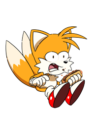 Size: 1583x2048 | Tagged: safe, artist:sonic_hedgehog, miles "tails" prower, fox, 2018, chili dog, crumbs, faic, holding something, male, meme, official artwork, simple background, solo, tails choking on a chili dog, transparent background