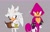 Size: 2230x1416 | Tagged: safe, artist:bongwater777, espio the chameleon, silver the hedgehog, ambiguous gender, blushing, book, bug, duo, english text, fly, frown, gay, grey background, holding something, looking at something, male, reading, shipping, silvio, simple background, smile, standing