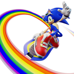 Size: 2048x2048 | Tagged: safe, artist:sgiygas, sonic the hedgehog, 2022, 3d, alternate version, extreme gear, looking at viewer, pride, simple background, smile, solo, sonic riders, sunglasses, transparent background