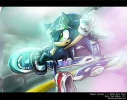 Size: 800x630 | Tagged: safe, artist:miatriss, sonic the hedgehog, hedgehog, abstract background, clenched fist, extreme gear, looking ahead, male, smile, solo, sonic free riders, sunglasses