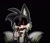 Size: 736x631 | Tagged: artist needed, source needed, semi-grimdark, miles "tails" prower, oc, oc:tails.exe, fox, black background, black sclera, bleeding, bleeding from eyes, blood, male, mouth open, one fang, outline, simple background, solo, standing, white outline, yellow teeth