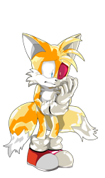 Size: 1469x2478 | Tagged: safe, artist:knahriko, miles "tails" prower, fox, 2020, clenched teeth, commission, crying, heterochromia, male, red sclera, simple background, solo, standing, transparent background, zombot