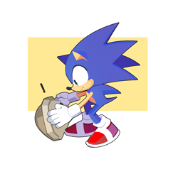 Size: 2048x1949 | Tagged: safe, artist:uptilmoon, sonic the hedgehog, hedgehog, sonic frontiers, abstract background, ambiguous gender, exclamation mark, holding them, koco, looking at each other, male, smile, solo