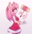 Size: 1907x2048 | Tagged: safe, artist:catfrans, amy rose, hedgehog, 2023, dress, female, gradient background, hammer, hand up, looking at something, piko piko hammer, sfx, solo, standing