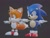 Size: 1466x1124 | Tagged: safe, artist:kromosx, miles "tails" prower, sonic the hedgehog, 2023, 3d, classic sonic, classic sonic (universe), classic tails, duo, grey background, simple background, smile, sonic robo blast 2, standing, t-pose