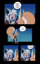 Size: 592x944 | Tagged: safe, artist:huhermm, tangle the lemur, whisper the wolf, 2023, comic, cute, dialogue, duo, english text, lesbian, lineless, nighttime, no mouth, outdoors, panels, shipping, speech bubble, standing, star (sky), tangabetes, tangle x whisper, whispabetes