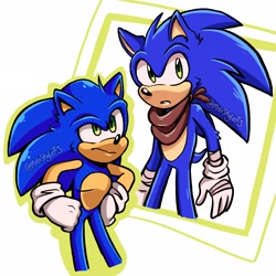 Size: 2048x2048 | Tagged: safe, artist:molostyle23, sonic the hedgehog, hedgehog, 2023, abstract background, duality, frown, hands on hips, male, outline, sonic boom (tv), standing