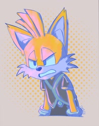 Size: 1492x1904 | Tagged: safe, artist:vasquez_zary, miles "tails" prower, nine, fox, sonic prime, 2023, abstract background, angry, looking offscreen, male, solo, standing