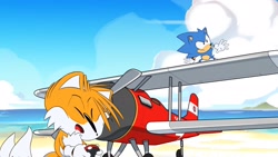 Size: 2048x1157 | Tagged: safe, miles "tails" prower, sonic the hedgehog, sonic mania adventures, duo, faic, great moments in animation, majestic as fuck, screenshot, smear frame, tornado i, wat, wtf?