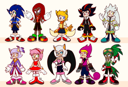Size: 2048x1394 | Tagged: safe, artist:cessmaga, amy rose, blaze the cat, espio the chameleon, jet the hawk, knuckles the echidna, miles "tails" prower, rouge the bat, shadow the hedgehog, silver the hedgehog, sonic the hedgehog, human, abstract background, female, group, humanized, male, standing