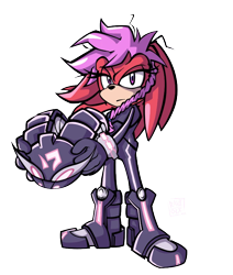 Size: 764x902 | Tagged: safe, artist:raviolibox, jani-ca, shade the echidna, echidna, alternate version, armor, female, outfit swap, purple eyes, purple hair, solo, transparent background