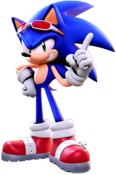Size: 2877x4320 | Tagged: safe, artist:usagidood, sonic the hedgehog, hedgehog, 2023, 3d, alternate version, clenched teeth, hand on hip, looking at viewer, male, pointing, simple background, smile, solo, sonic riders, standing, sunglasses, transparent background