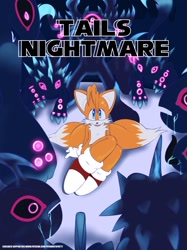 Size: 1250x1667 | Tagged: safe, artist:pepamintopatty, miles "tails" prower, comic:tails nightmare, sonic unleashed, 2020, abstract background, comic, comic cover, dark gaia minion, drooling, english text, frown, group, scene interpretation, surrounded